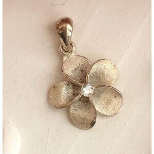 Silver Toned Plumeria Flower Hand Crafted Teeny Tiny Vintage Pendant | Charm